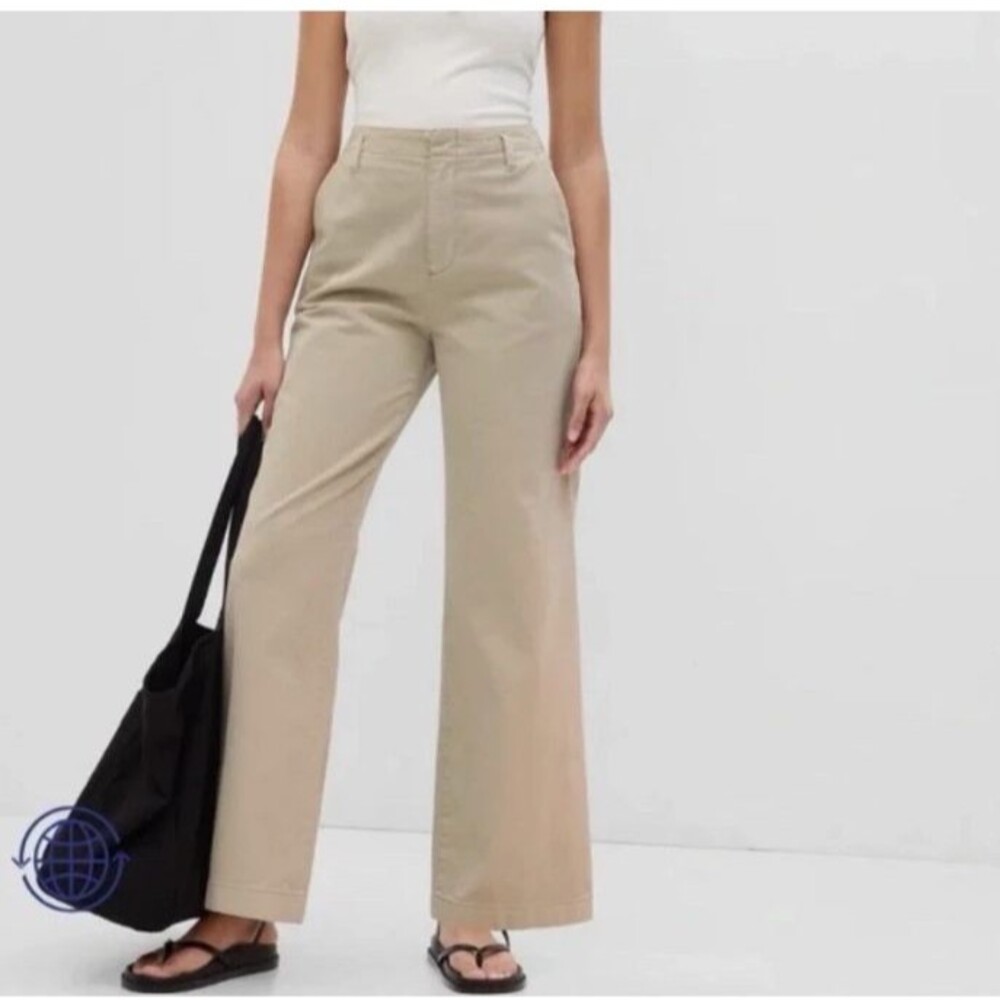 Gap Loose Fit Khaki Pants Womens Size 12 Beige High Rise Wide Leg Chino